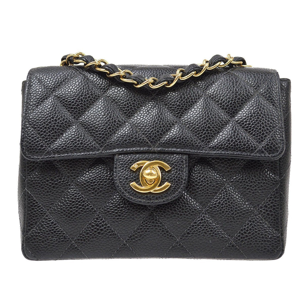CHANEL 2003-2004 Classic Square Flap 17 Black Caviar 61688