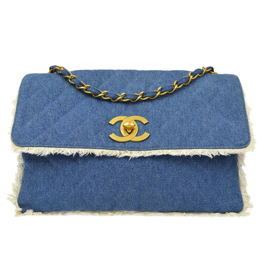 CHANEL★ 1991-1994 Denim Straight Flap Maxi 61782