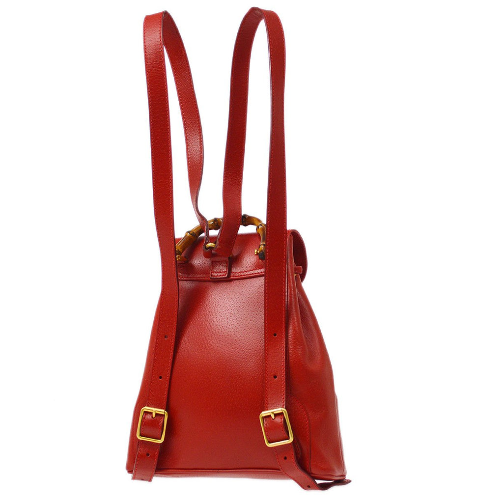 GUCCI 1980s Red Pigskin Bamboo Backpack Small