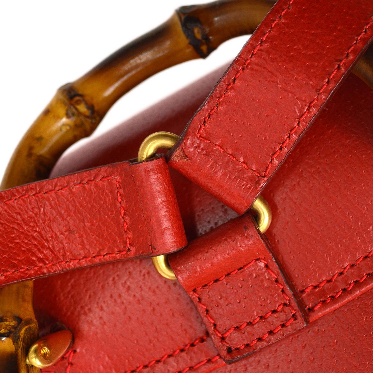 GUCCI 1980s Red Pigskin Bamboo Backpack Small