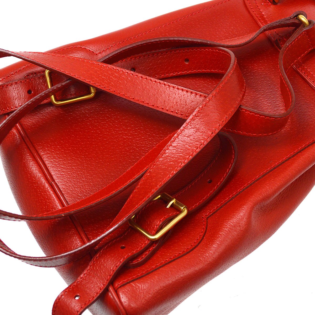 GUCCI 1980s Red Pigskin Bamboo Backpack Small