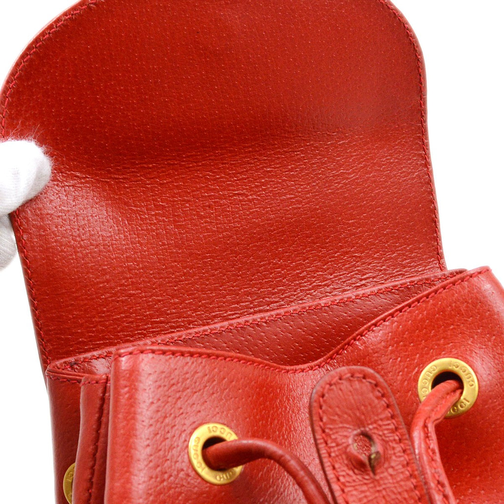 GUCCI 1980s Red Pigskin Bamboo Backpack Small