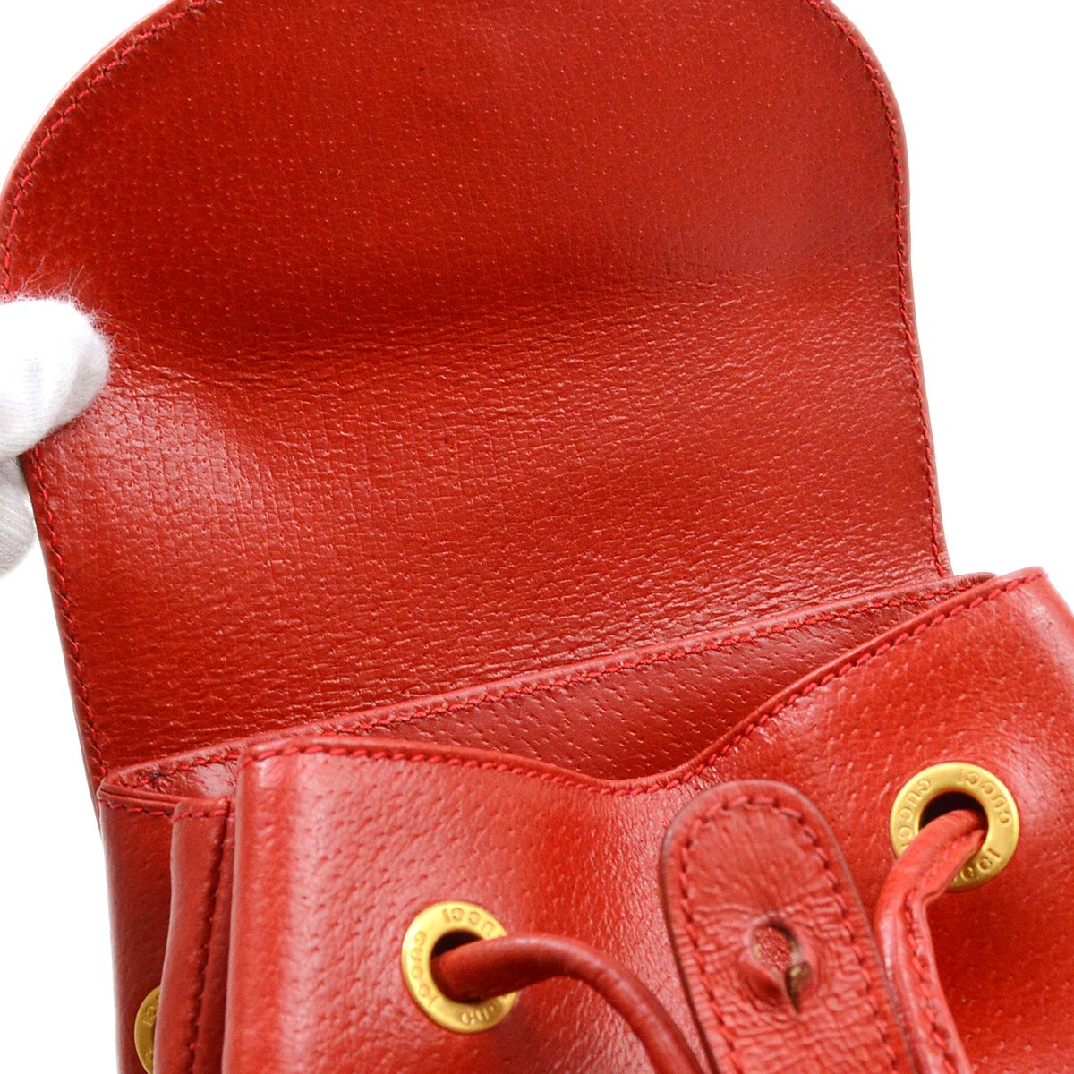 GUCCI 1980s Red Pigskin Bamboo Backpack Small