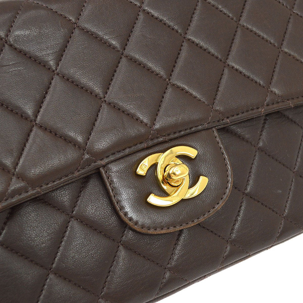 CHANEL 1994 Classic Flap Handbag Medium Brown Lambskin 93062