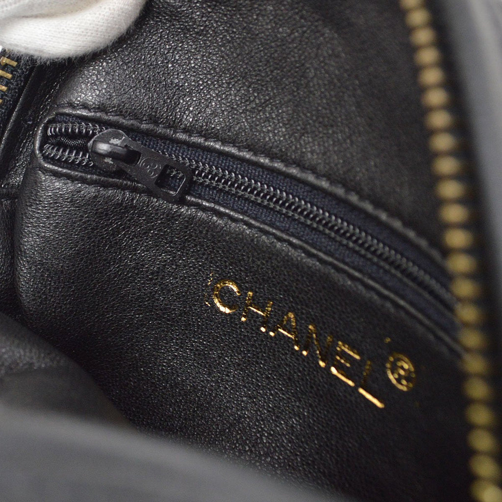 CHANEL 1989-1991 Round Shoulder Bag Black Satin