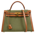HERMES KELLY 32 SELLIER Bicolor Toile Officier Courchevel