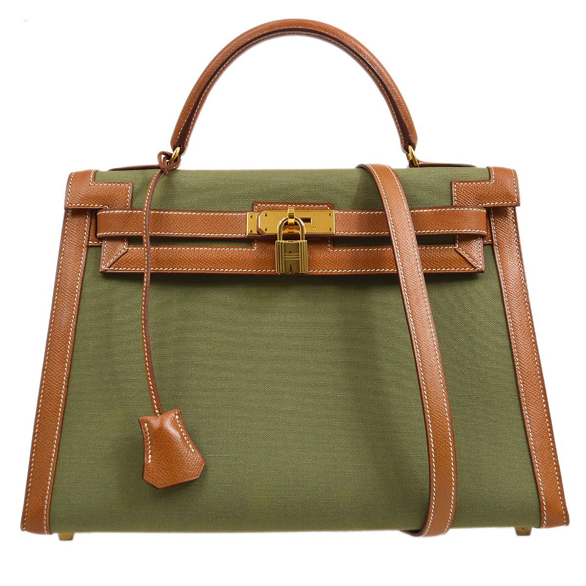 HERMES KELLY 32 SELLIER Bicolor Toile Officier Courchevel