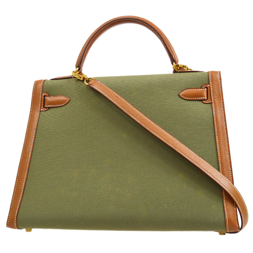 HERMES KELLY 32 SELLIER Bicolor Toile Officier Courchevel