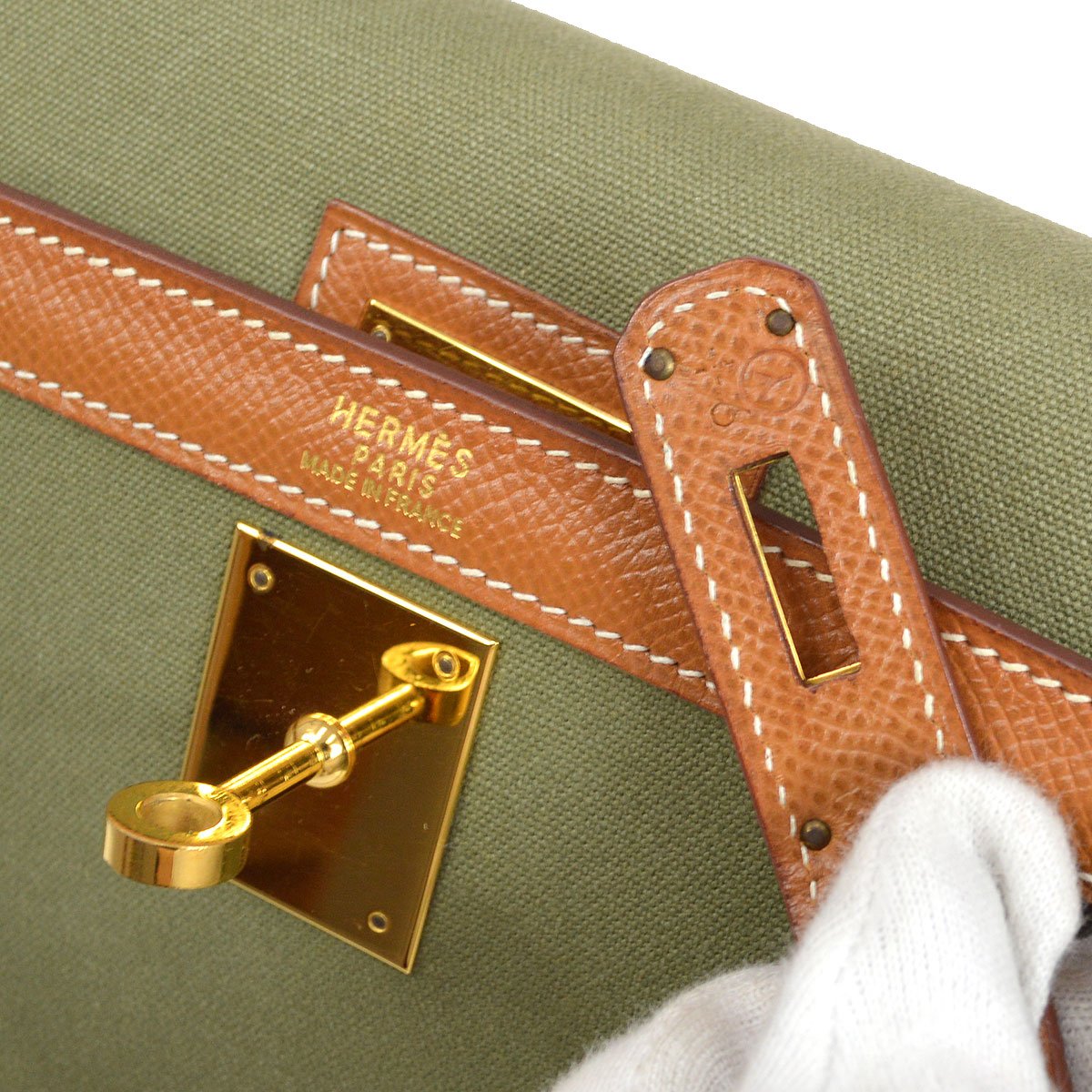 HERMES KELLY 32 SELLIER Bicolor Toile Officier Courchevel