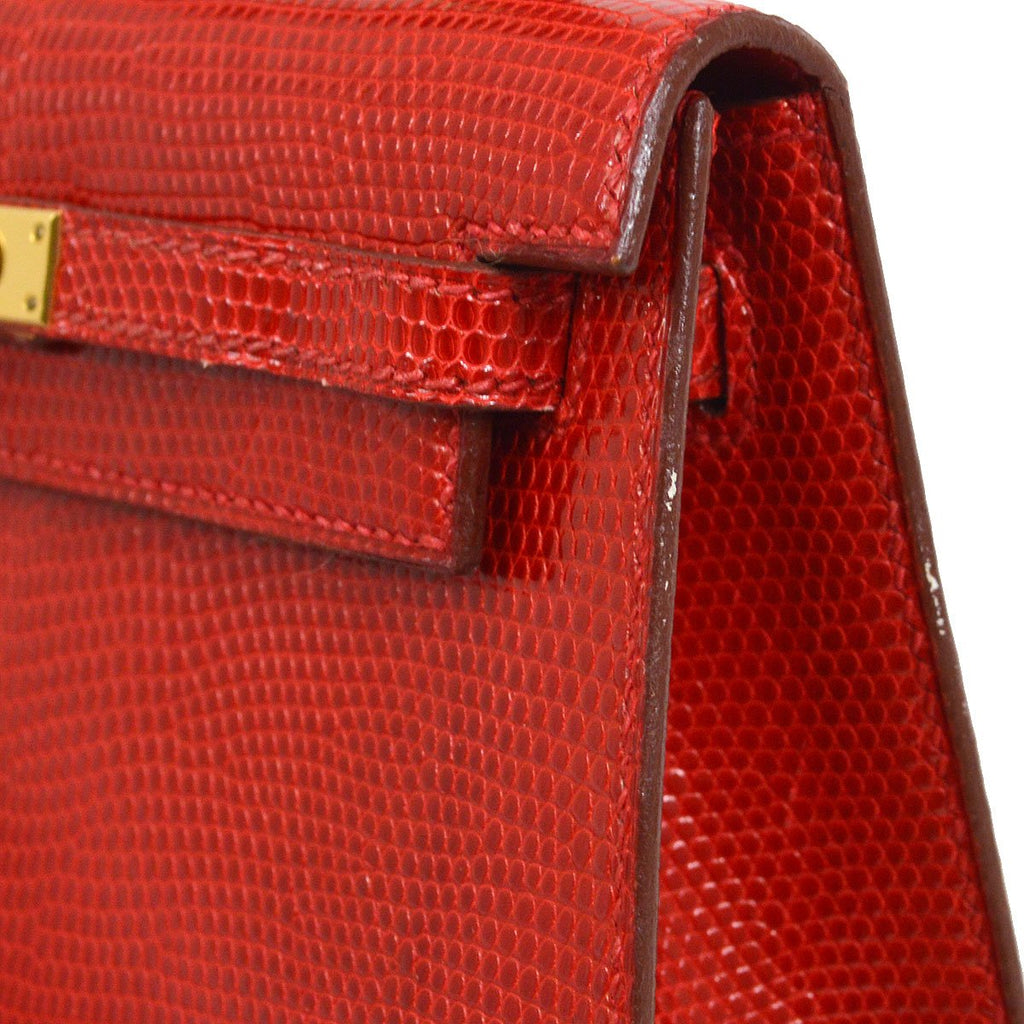 HERMES 1992 KELLY 15 SELLIER Rouge Lizard