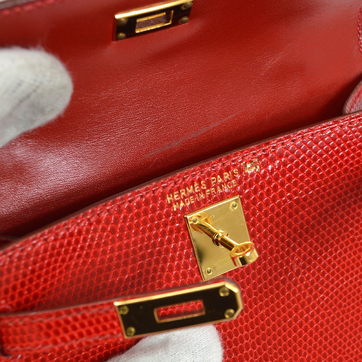 HERMES 1992 KELLY 15 SELLIER Rouge Lizard