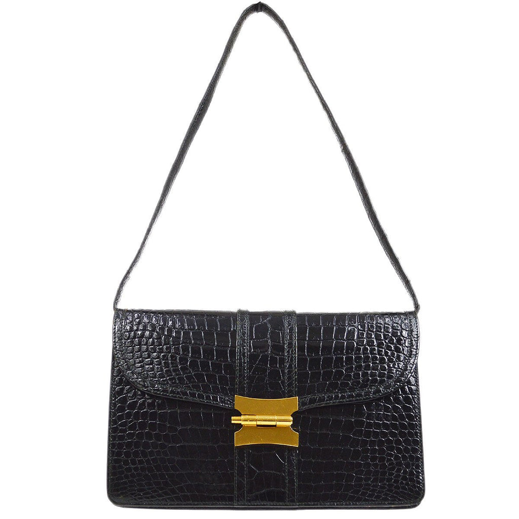 HERMES 1979 Shoulder Bag Black Crocodile