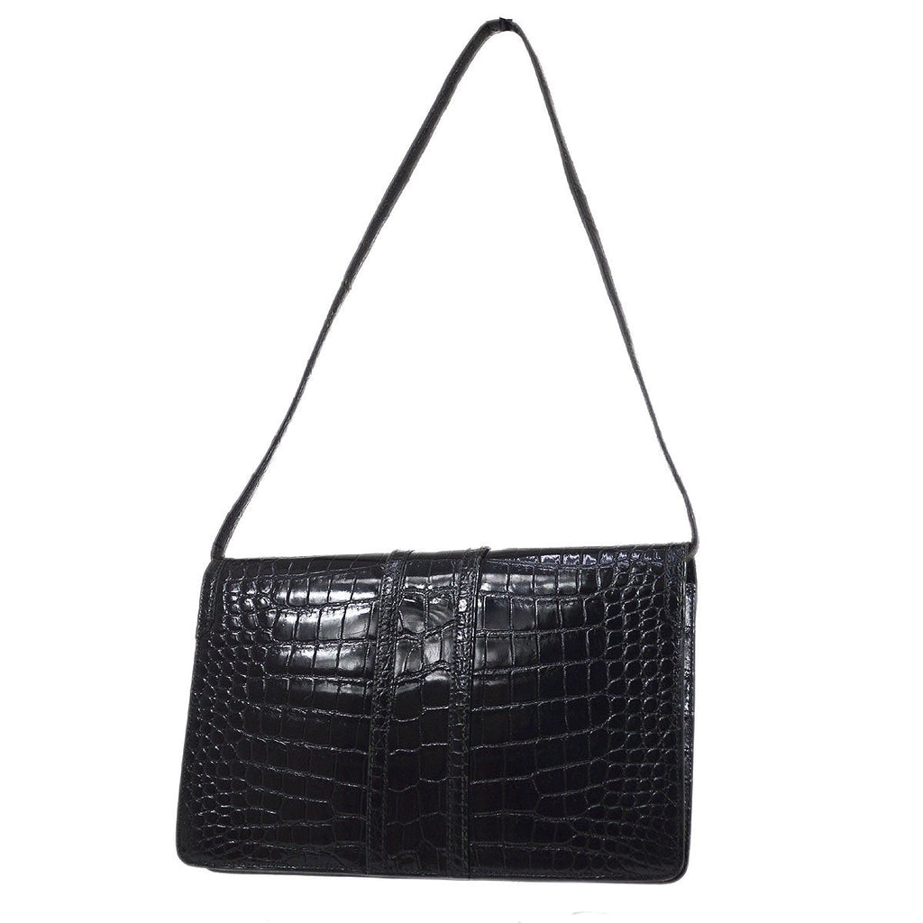 HERMES 1979 Shoulder Bag Black Crocodile