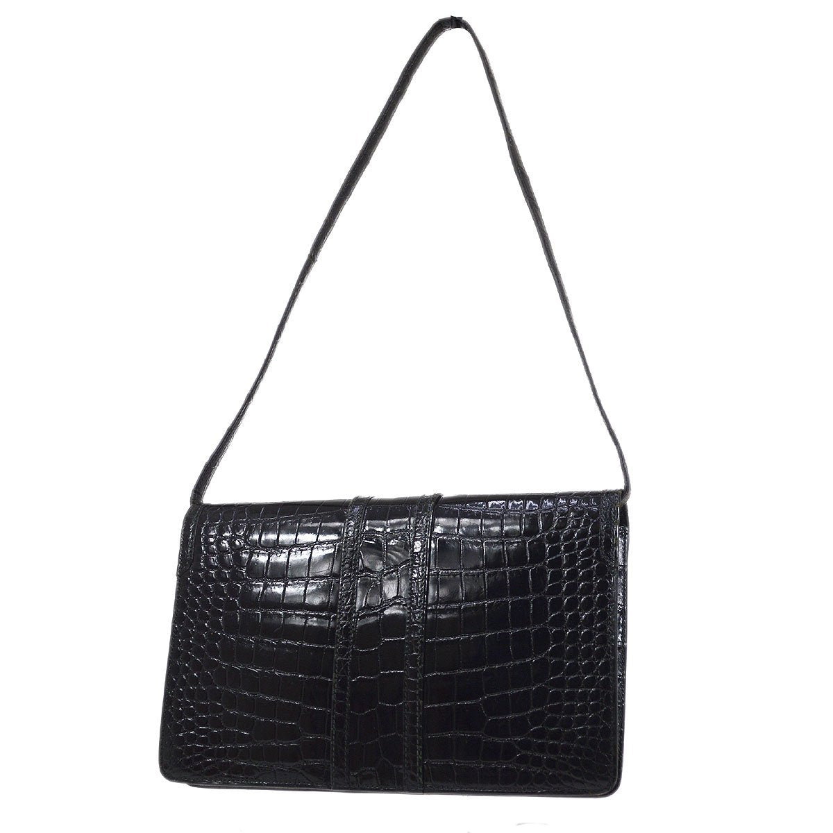 HERMES 1979 Shoulder Bag Black Crocodile