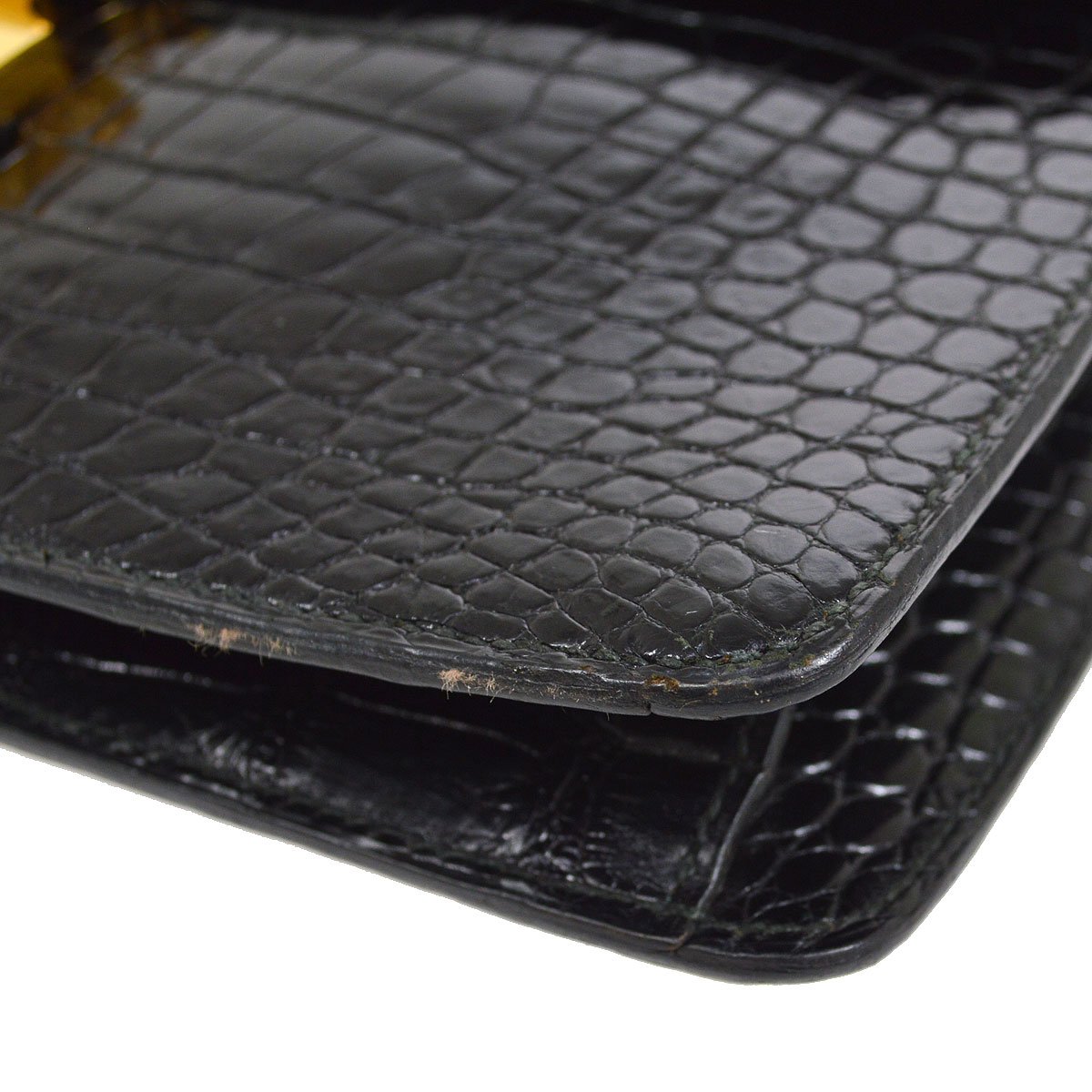 HERMES 1979 Shoulder Bag Black Crocodile