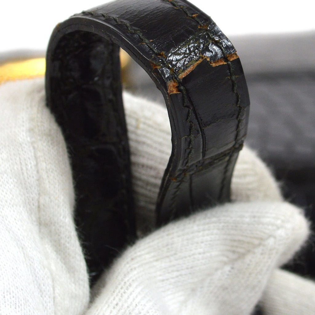 HERMES 1979 Shoulder Bag Black Crocodile