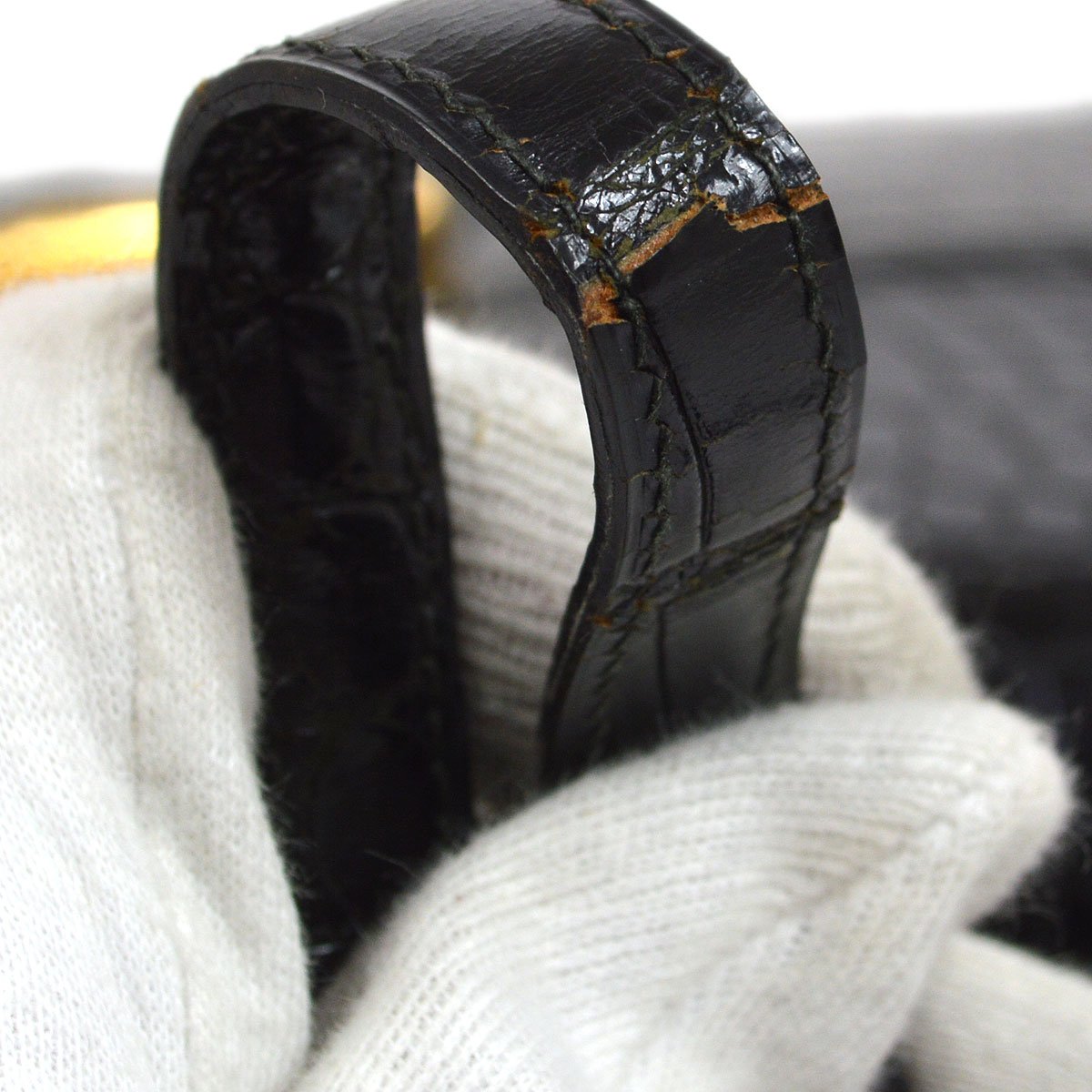 HERMES 1979 Shoulder Bag Black Crocodile