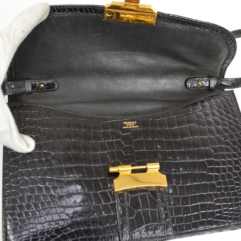 HERMES 1979 Shoulder Bag Black Crocodile