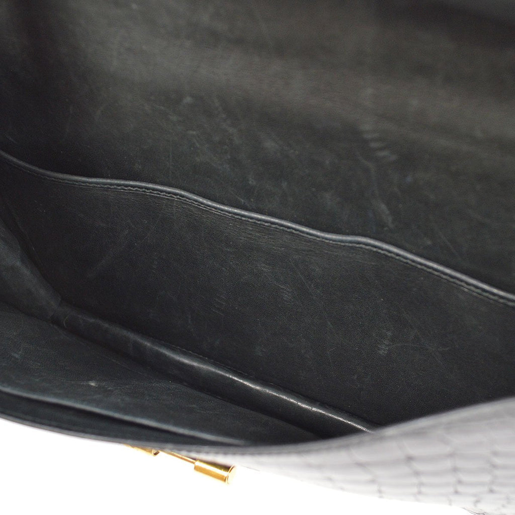 HERMES 1979 Shoulder Bag Black Crocodile