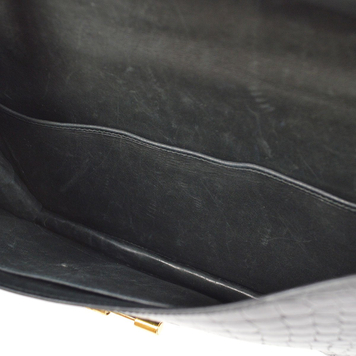 HERMES 1979 Shoulder Bag Black Crocodile