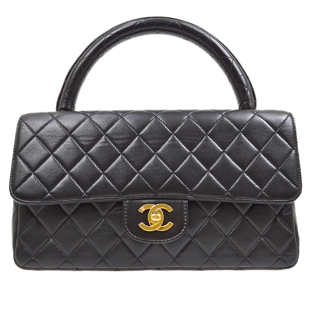 CHANEL★ 1994 Classic Flap Top Handle Bag Medium Black Lambskin 41952