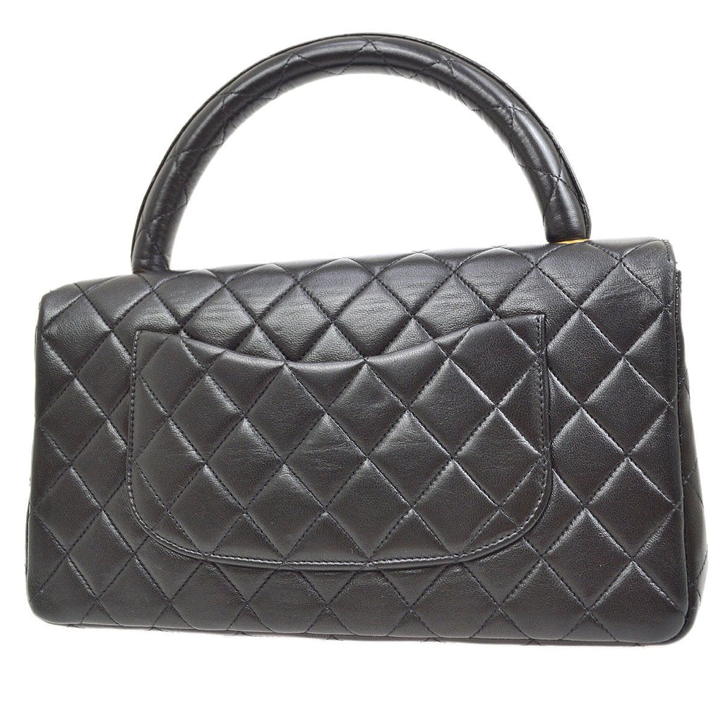 CHANEL★ 1994 Classic Flap Top Handle Bag Medium Black Lambskin 41952