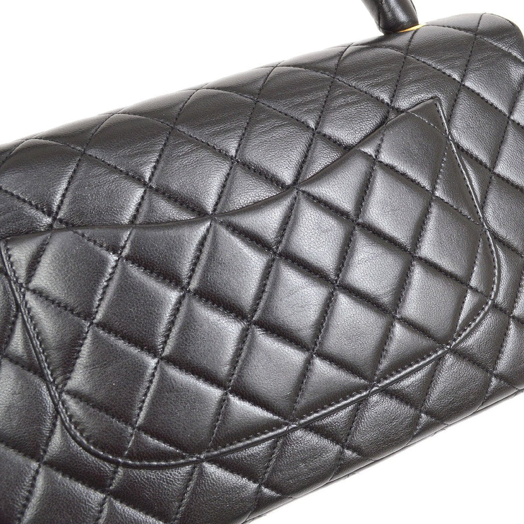 CHANEL★ 1994 Classic Flap Top Handle Bag Medium Black Lambskin 41952