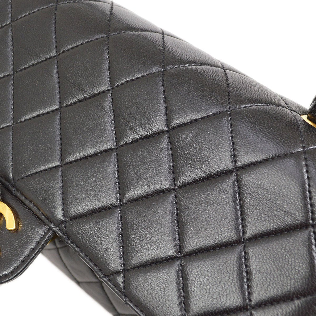 CHANEL★ 1994 Classic Flap Top Handle Bag Medium Black Lambskin 41952