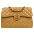 CHANEL 2000-2001 Beige Caviar Classic Flap Jumbo 43271