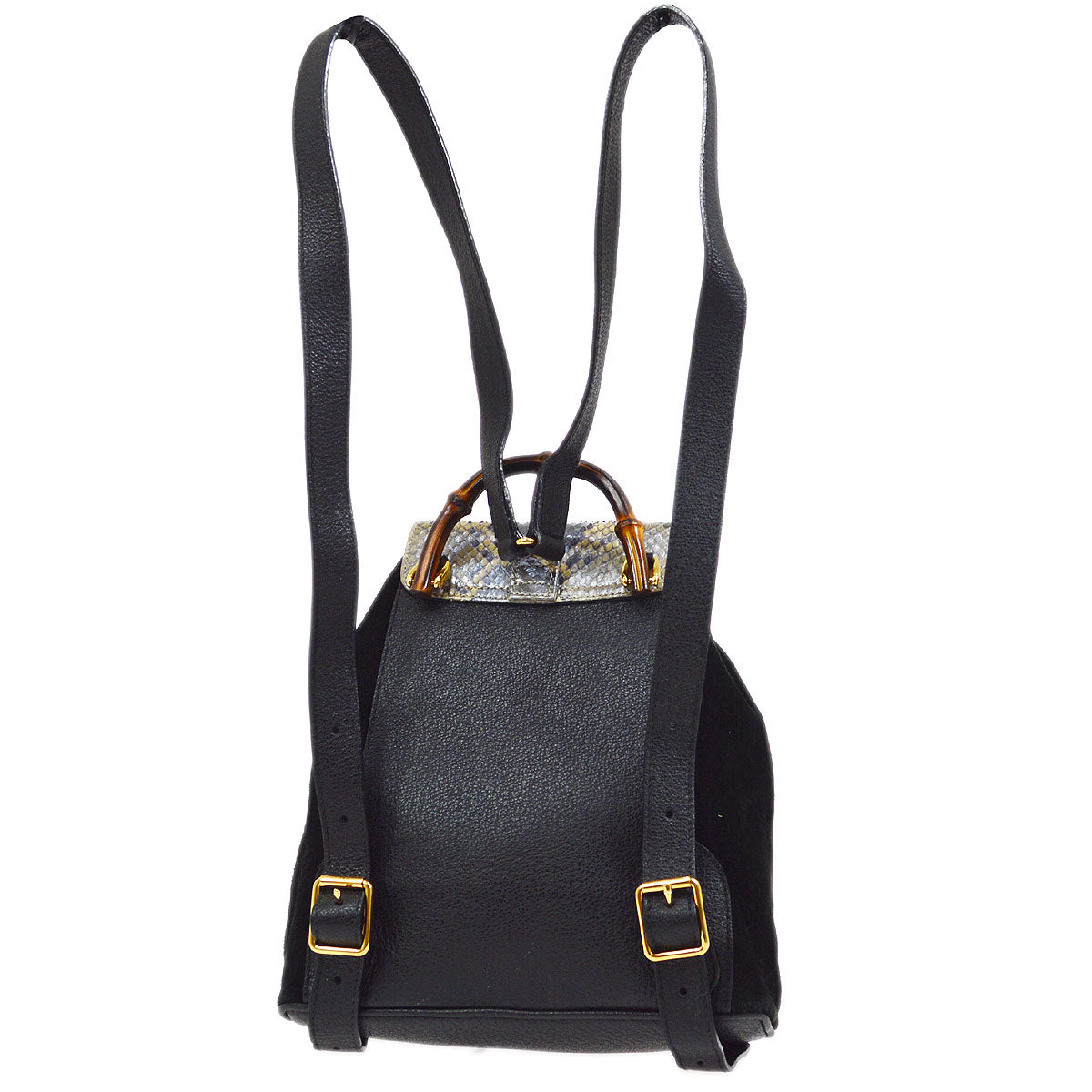 GUCCI 1980s Black Suede Python Bamboo Backpack Small