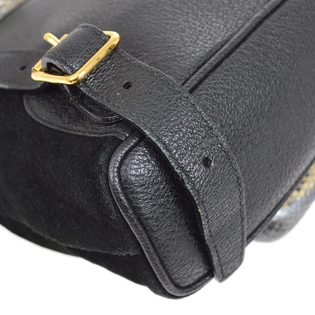 GUCCI 1980s Black Suede Python Bamboo Backpack Small