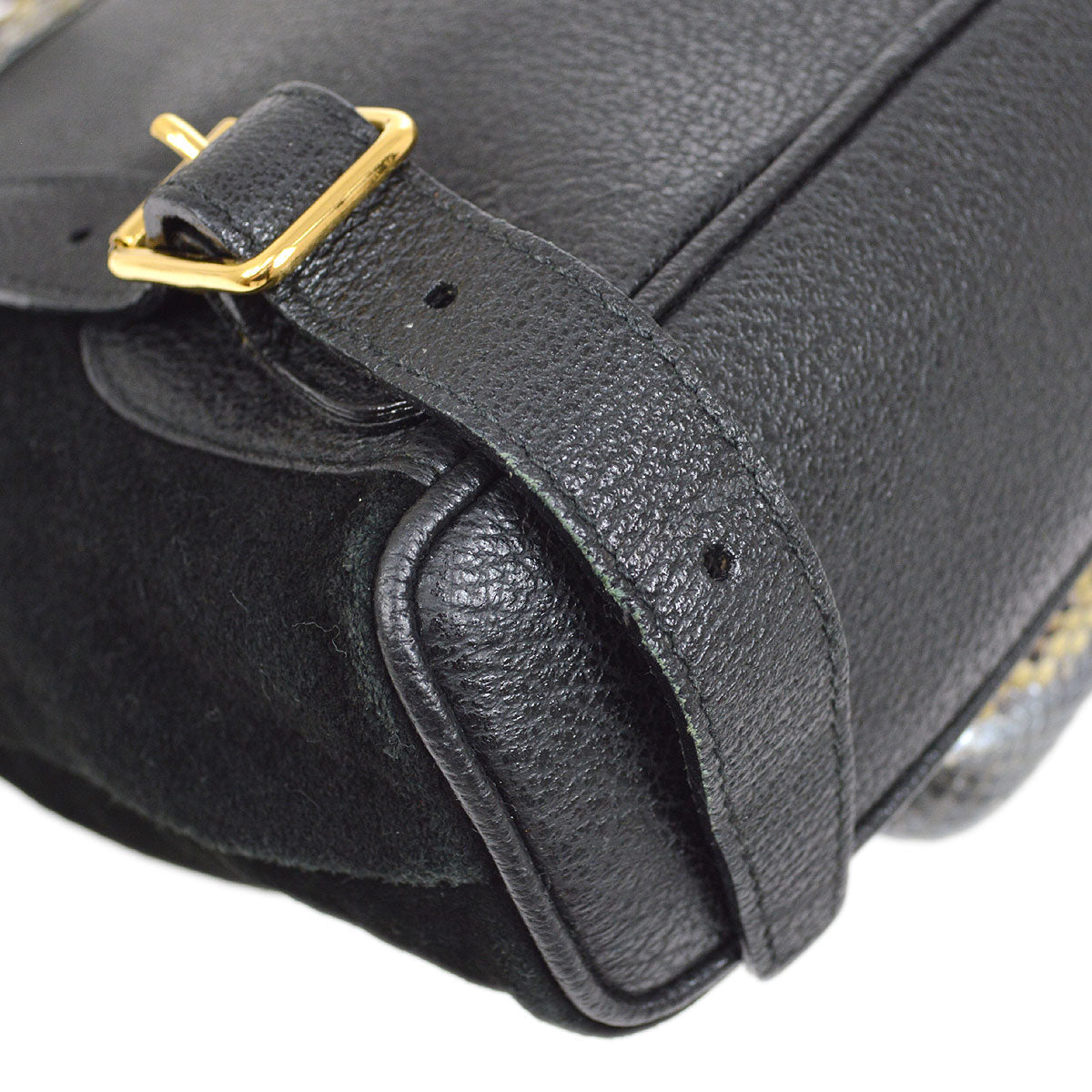 GUCCI 1980s Black Suede Python Bamboo Backpack Small