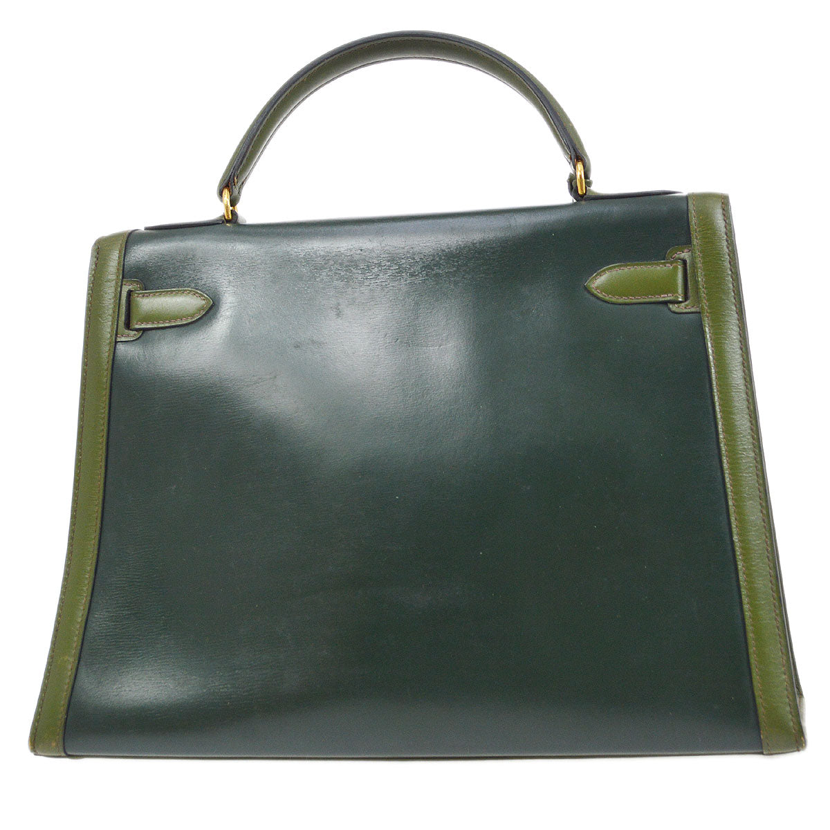 HERMES 1980 KELLY 32 SELLIER Bicolor Green Box Calf Amazonia