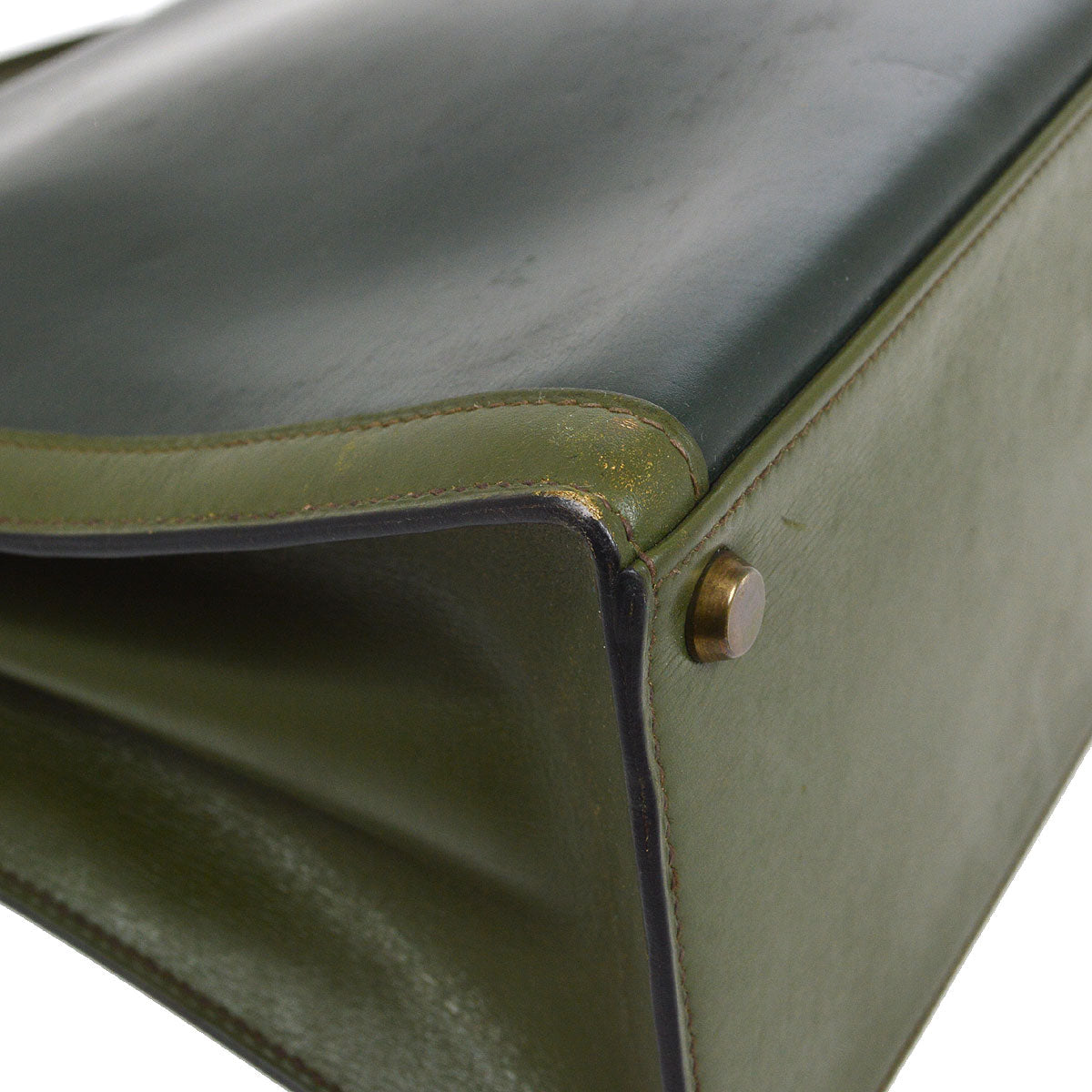 HERMES 1980 KELLY 32 SELLIER Bicolor Green Box Calf Amazonia