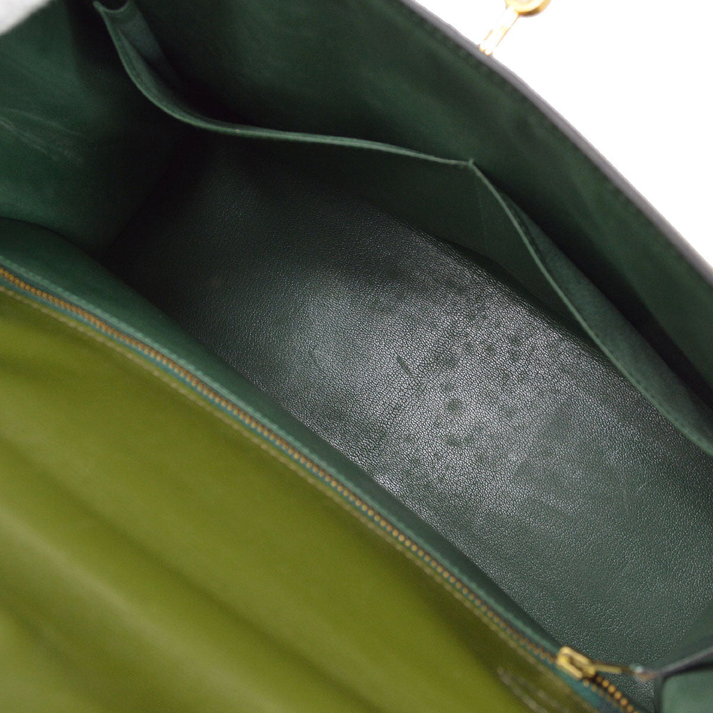 HERMES 1980 KELLY 32 SELLIER Bicolor Green Box Calf Amazonia