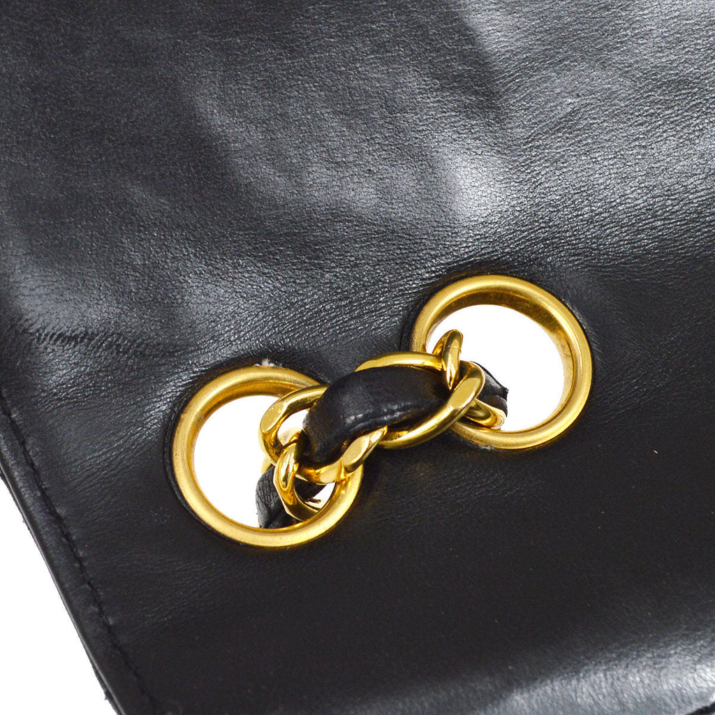 CHANEL 1991-1994 Black Lambskin Chevron Letter Flap Small 52099