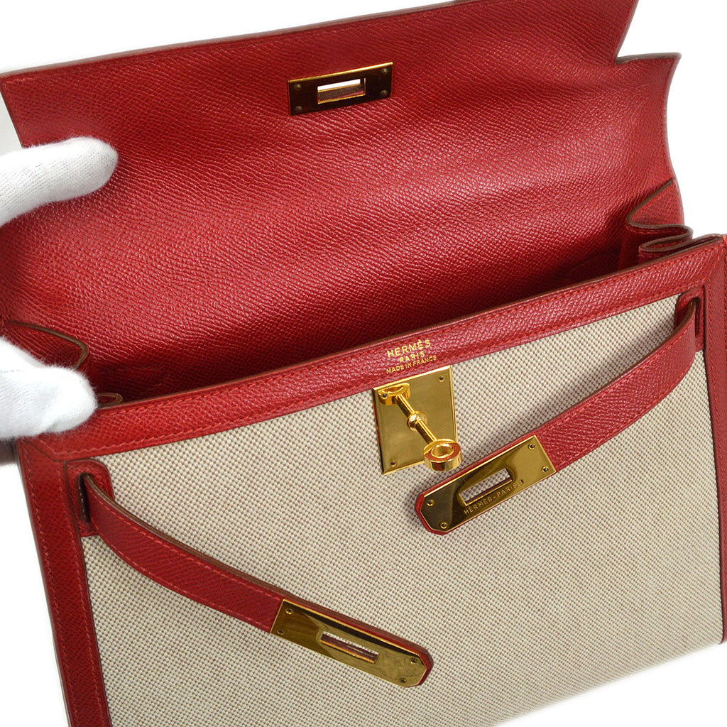 HERMES KELLY 28 SELLIER Toile H Courchevel