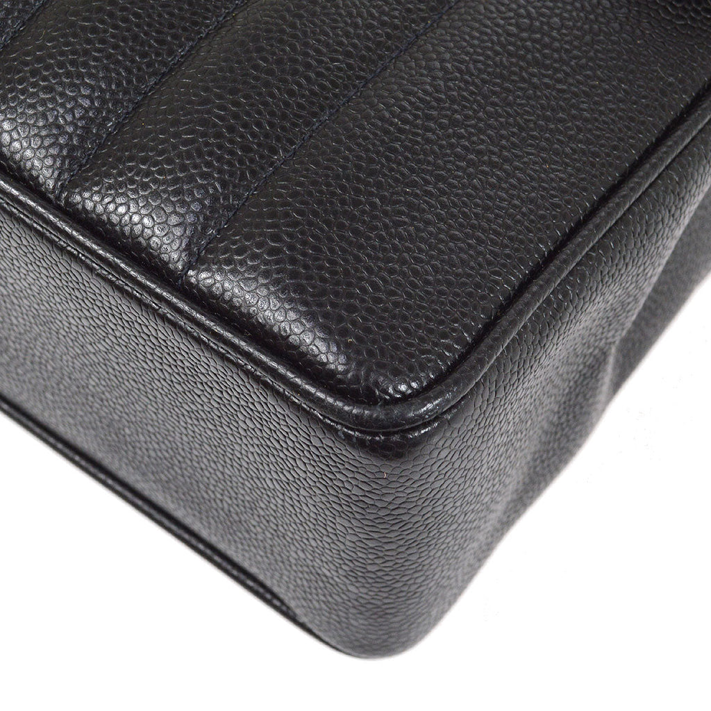 CHANEL★ * 1994-1996 Black Caviar Vertical Classic Flap Jumbo 53446