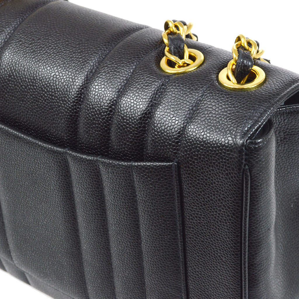 CHANEL★ * 1994-1996 Black Caviar Vertical Classic Flap Jumbo 53446