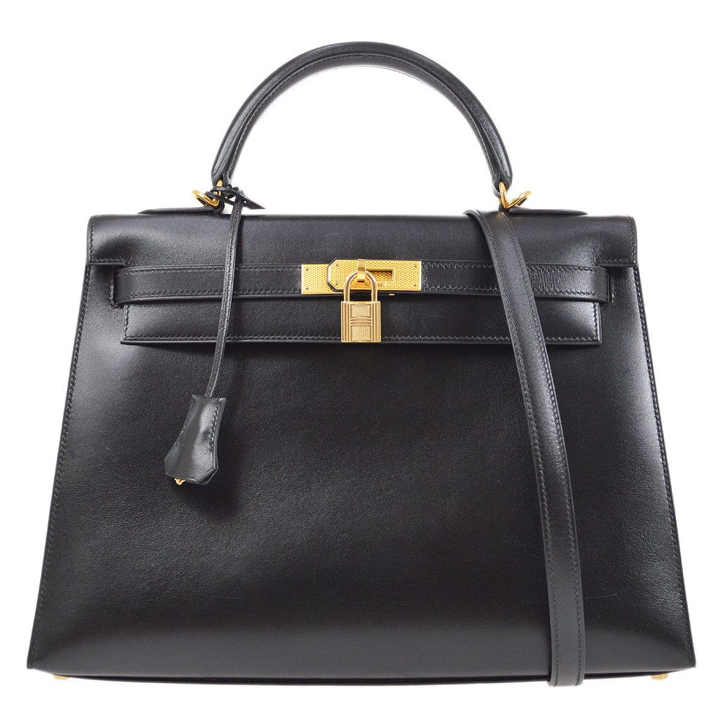 HERMES KELLY GUILLOCHE 32 SELLIER Black Box Calf