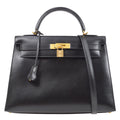 HERMES KELLY GUILLOCHE 32 SELLIER Black Box Calf