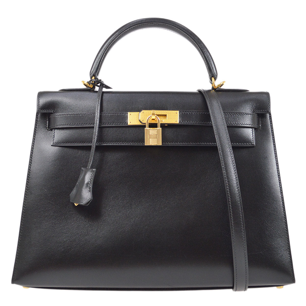 HERMES KELLY GUILLOCHE 32 SELLIER Black Box Calf