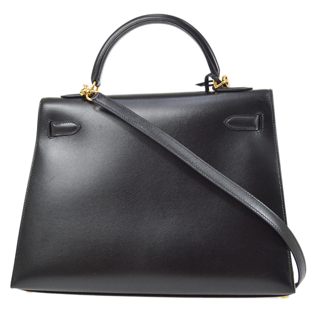 HERMES KELLY GUILLOCHE 32 SELLIER Black Box Calf