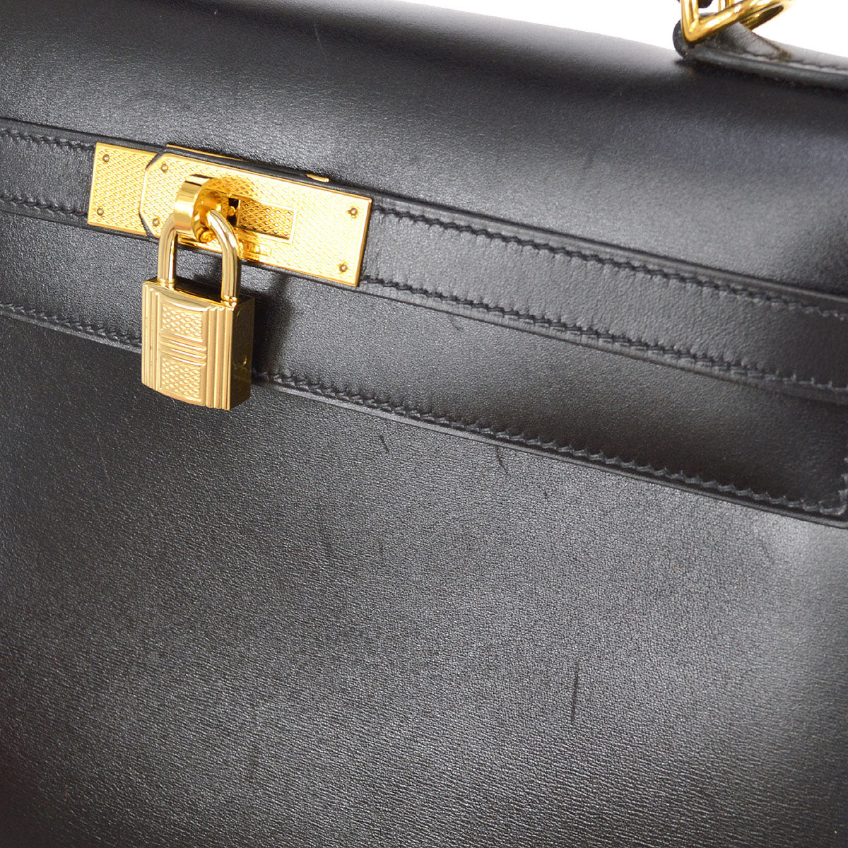 HERMES KELLY GUILLOCHE 32 SELLIER Black Box Calf
