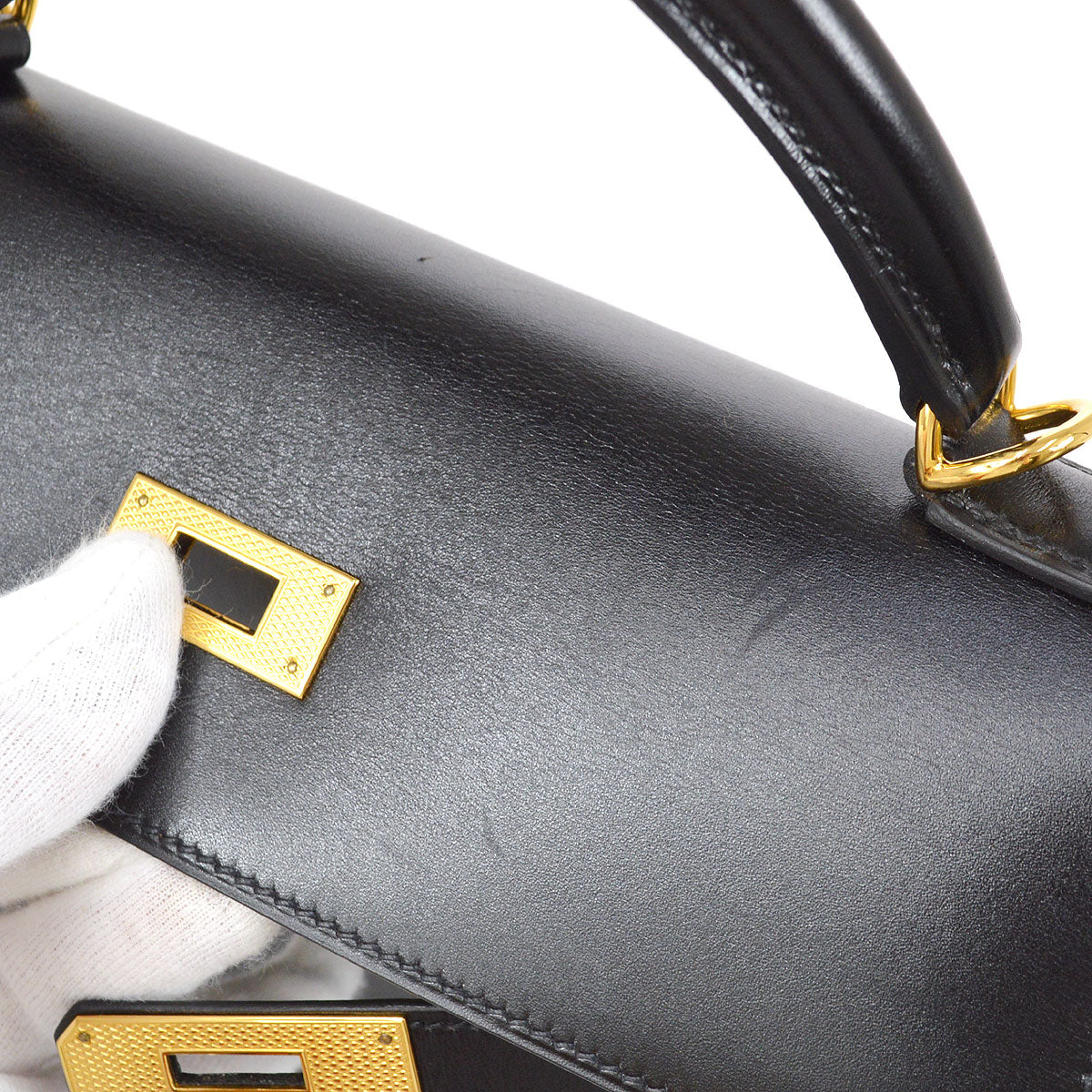HERMES KELLY GUILLOCHE 32 SELLIER Black Box Calf