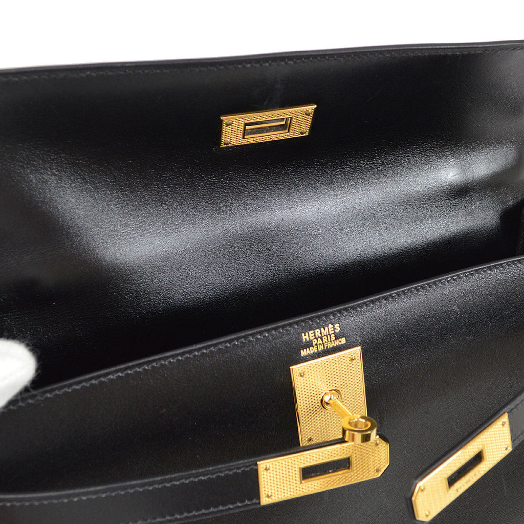 HERMES KELLY GUILLOCHE 32 SELLIER Black Box Calf