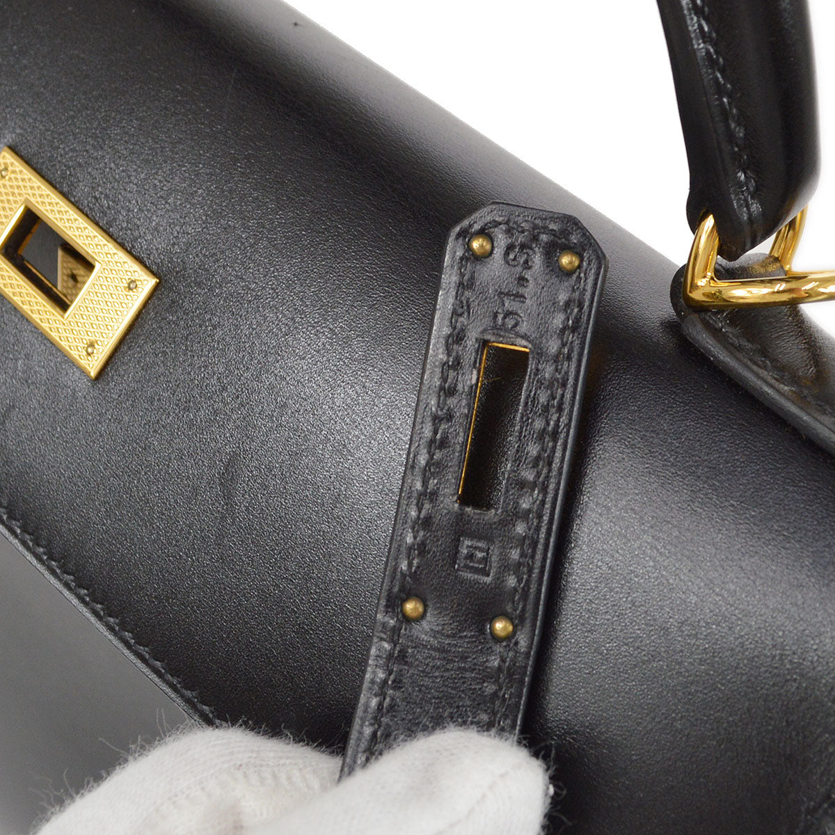 HERMES KELLY GUILLOCHE 32 SELLIER Black Box Calf