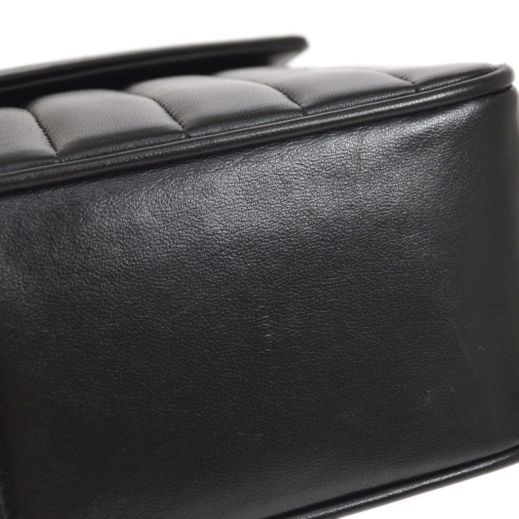 CHANEL★ 1991-1994 Black Lambskin Chevron Letter Flap Bag Small 14355