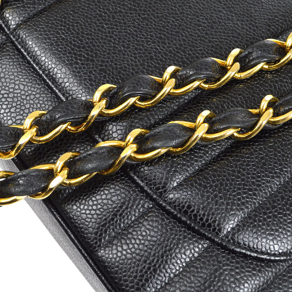 CHANEL 1994-1996 Black Caviar Vertical Classic Flap Jumbo 73576