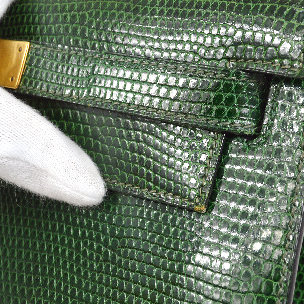 HERMES KELLY 28 SELLIER Vert Anglais Lizard